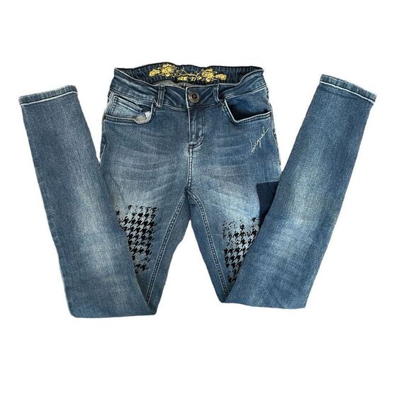 Desigual Women's DINA 67D26D1 Denim Skinny Jeans Flocked Blue Size 27 - Picture 2 of 12